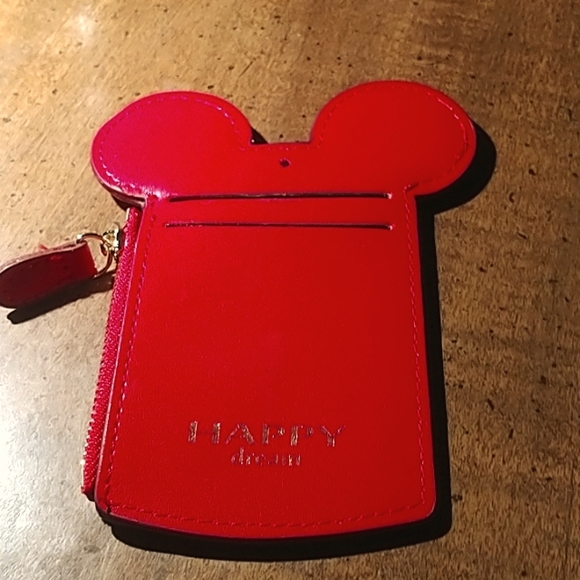 Disney Theme Park Red Leather Ticket/ID Card Lanyard Wallet - Picture 2 of 2